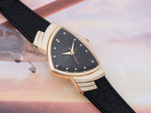 Hamilton Electric Ventura 14K Gold Black Dial Watch