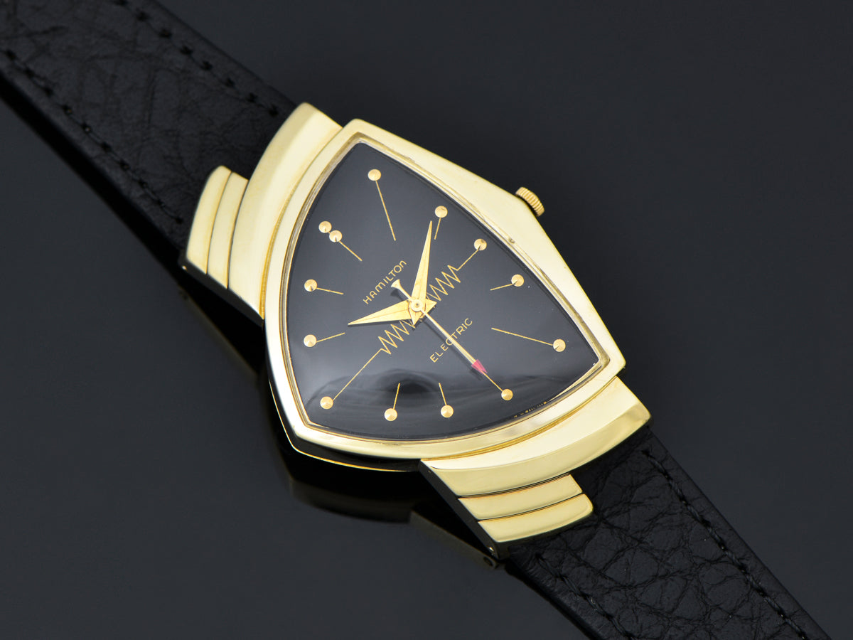 時計 HAMILTON VENTURA GOLD Hamilton Electric Ventura 14K Gold Black Dial | Unwind In Time