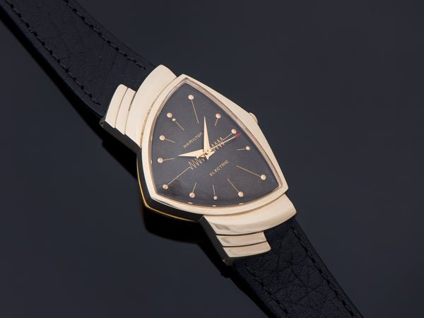 Hamilton Electric Ventura 14K Gold Watch Original Finish Black Dial