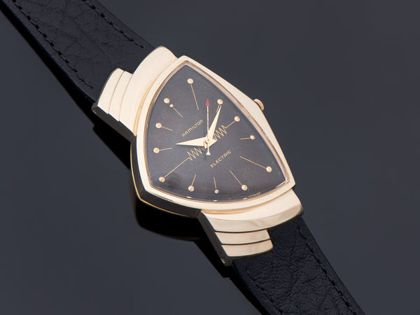 Hamilton Electric Ventura 14K Gold Watch Original Finish Black Dial