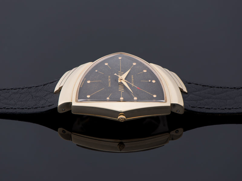Hamilton Electric Ventura 14K Gold Watch Original Finish Black Dial