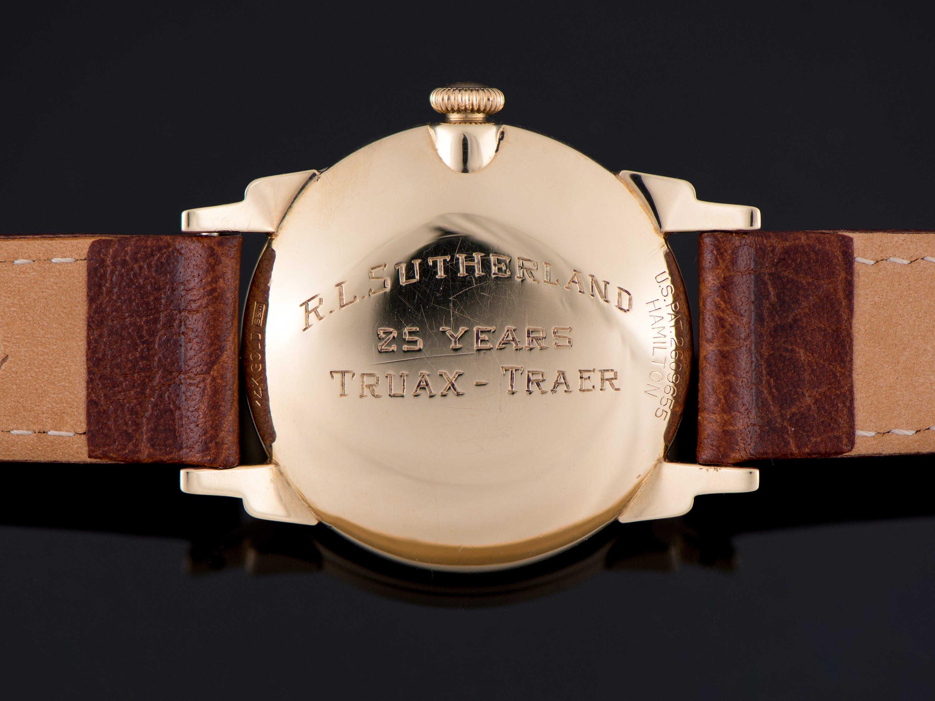 HAMILTON ブラウンレザーベルト 20mm ゴールドバックル Hamiltonハミルトン純正レザーベルト用 バックル 尾錠 18mm 金色