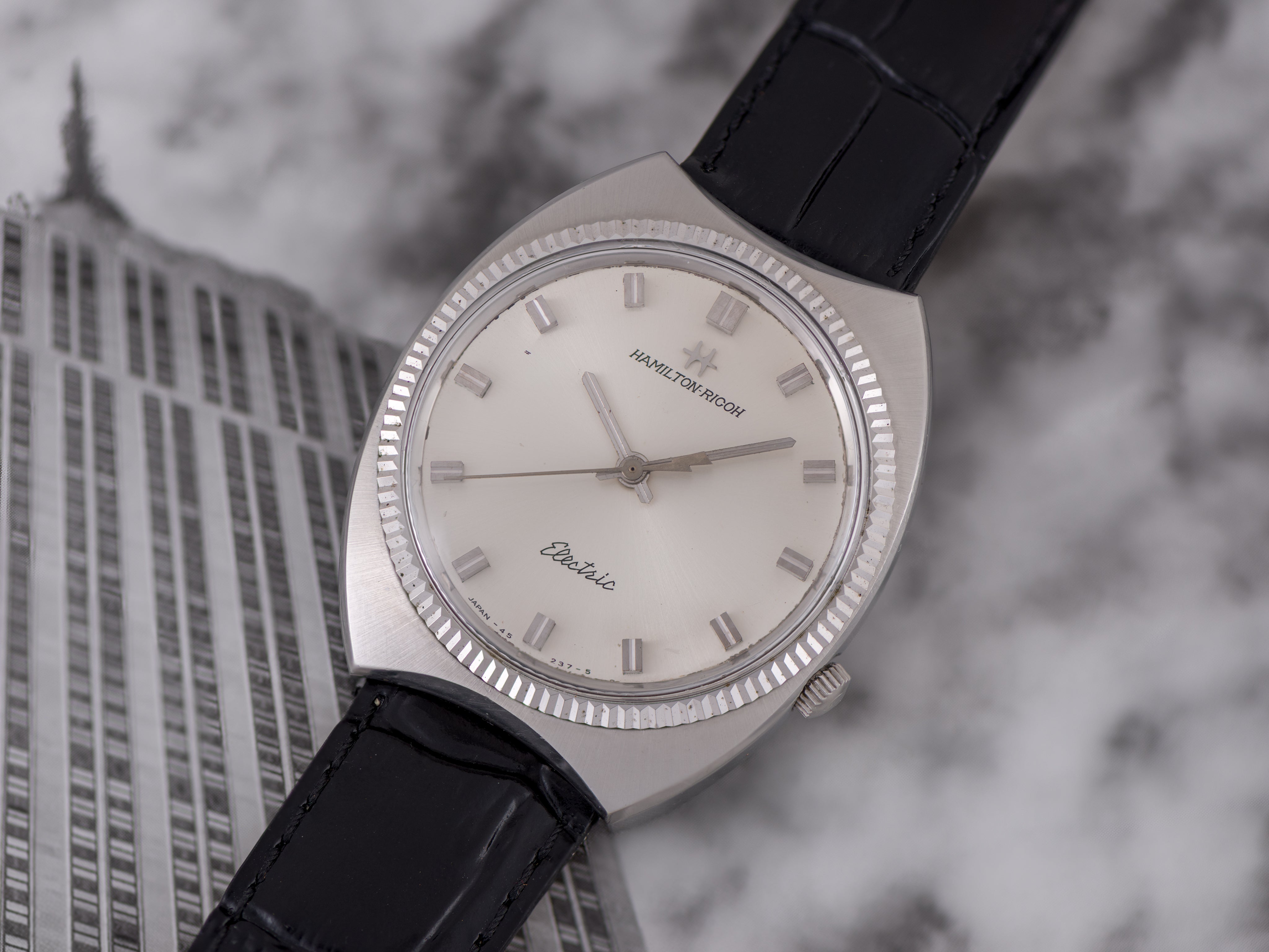 Hamilton-Ricoh Electric 555E Engine Turned Bezel Watch