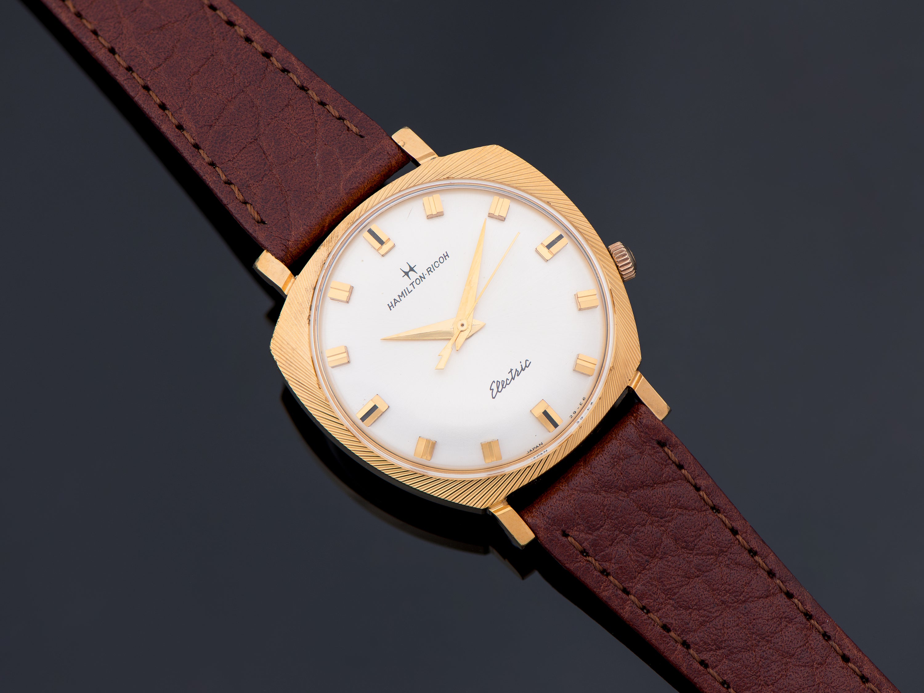 Hamilton-Ricoh Electric 555E Engine Turned Bezel Watch