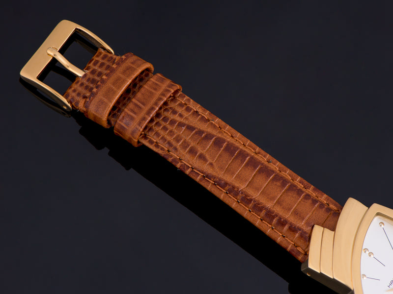 Original Hamilton Marked Brown Lizard Grain Leather Strap with Gold Tone Buckle