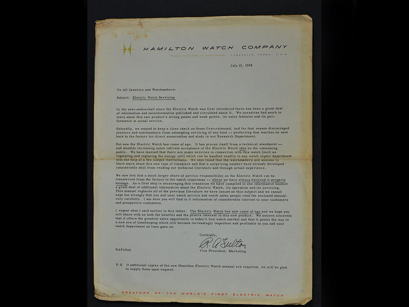 Letter from Hamilton Electric July 1958