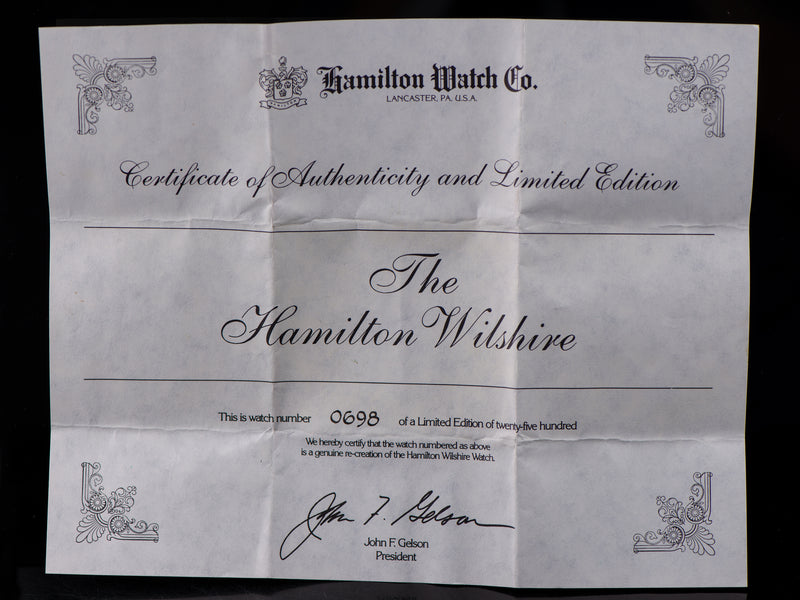 Hamilton Wilshire Watch Reissue Limited Edition Quartz Authenticity Certificate