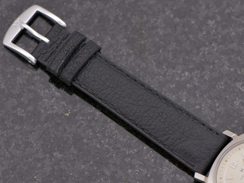 New Genuine Leather Buffalo Grain Black Band with matching Silver Colored Buckle