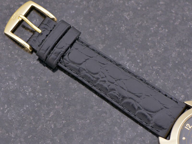 New Genuine Leather Crocodile Grain Black Band with Gold Tone Buckle 