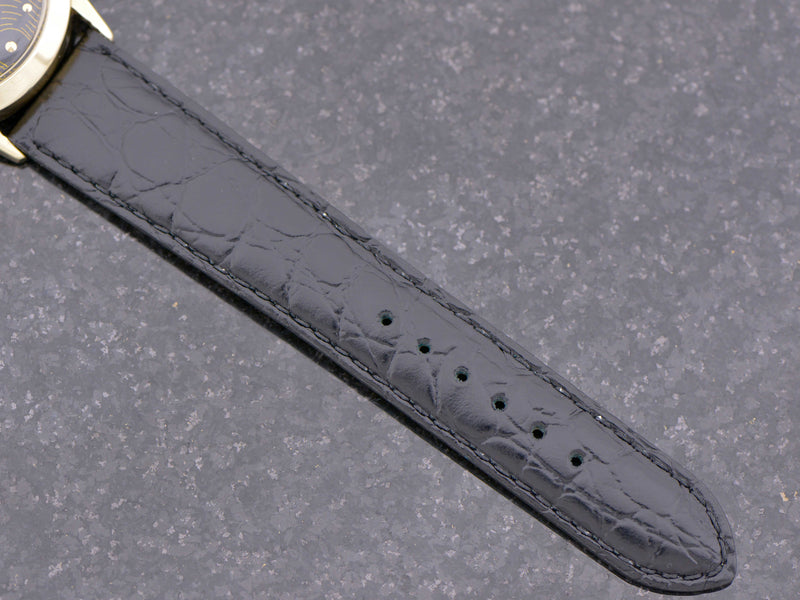 New Genuine Leather Crocodile Grain Black Band with Gold Tone Buckle 