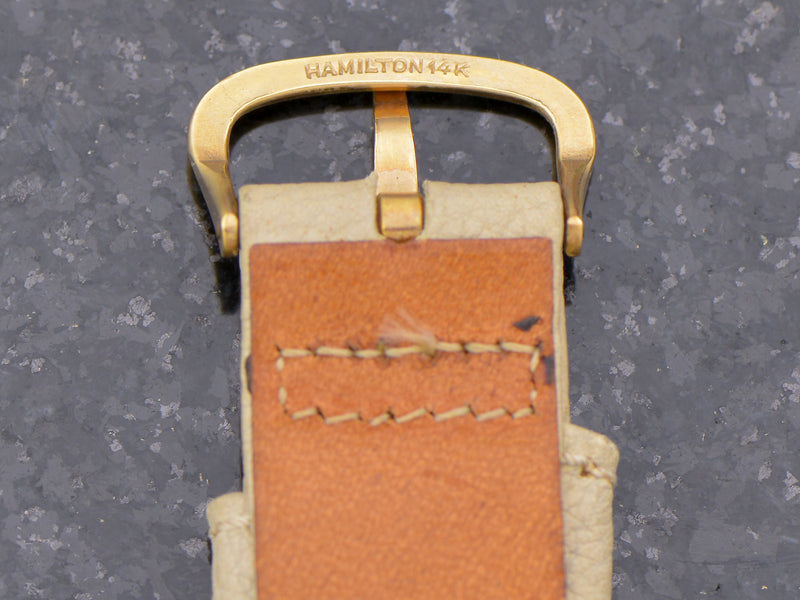 New Old Stock Original Tan Spectra Strap with 14K Hamilton Signed Buckle