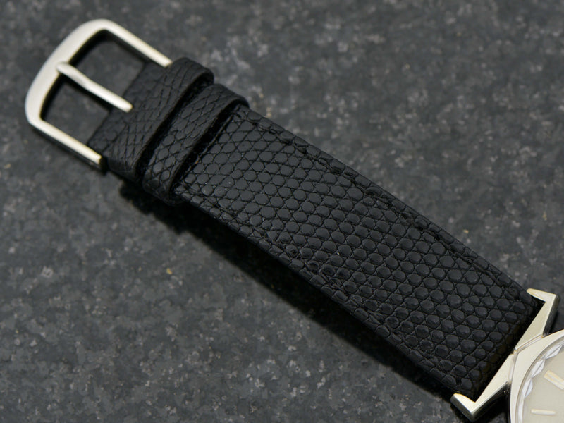 Genuine Leather Lizard Grain Black Band with matching Silver Colored Buckle