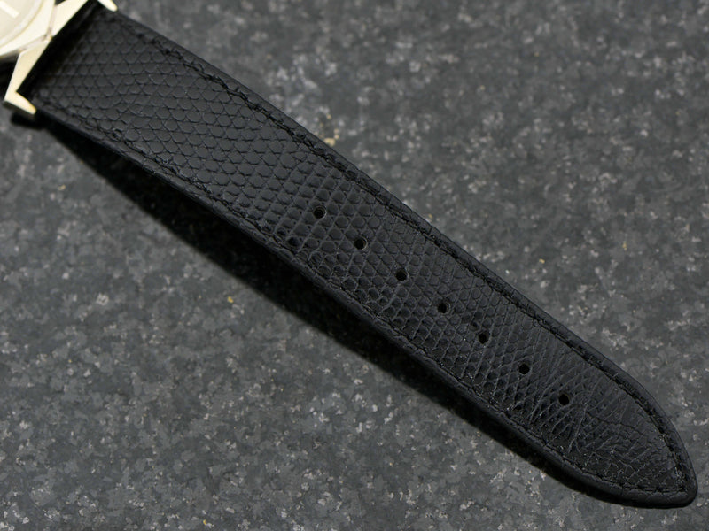 Genuine Leather Lizard Grain Black Band with matching Silver Colored Buckle