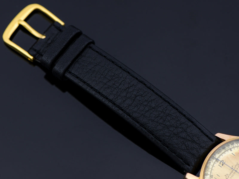 Genuine Leather Black Watch Band with gold tone buckle