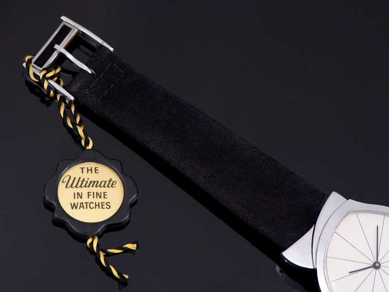 Louvic Asymmetric Flying Wing Original Black Suede Watch Strap With Matching Suede Silver Buckle