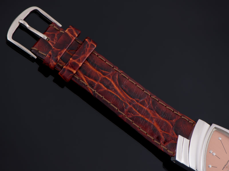 Maroon Leather Crocodile Grain Watch Strap with matching Silver Tone Buckle