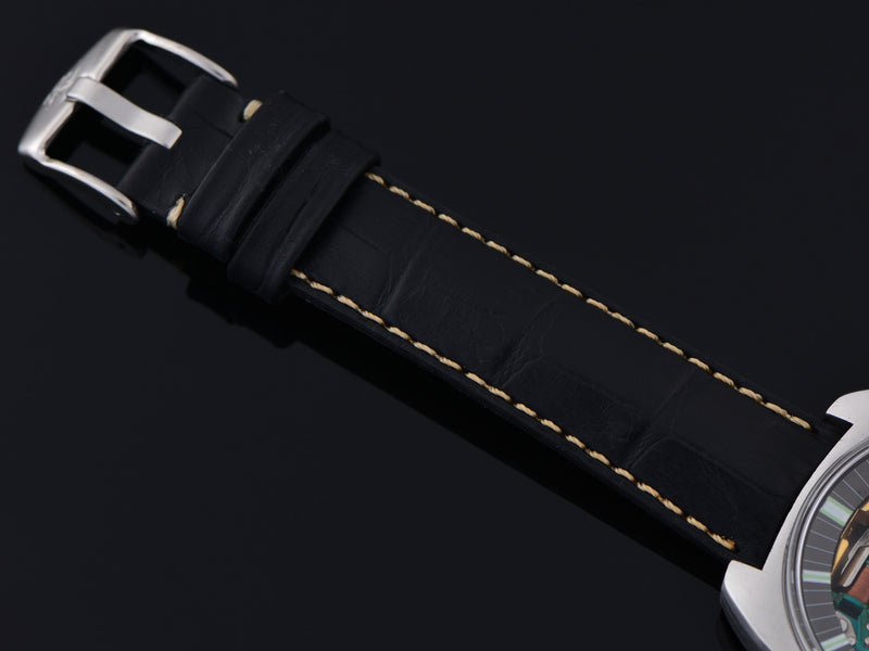 New Genuine Leather Black Alligator Grain Watch Strap with steel buckle