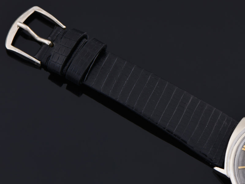 New Genuine Leather Black Alligator Grain watch strap with matching silver tone buckle