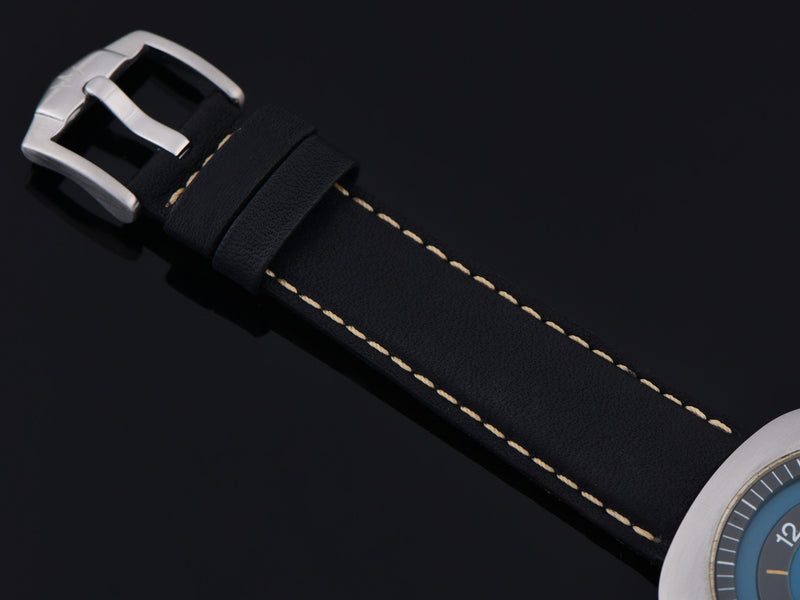 New Genuine Leather Black Buffalo Grain Watch Band with Silver Tone Buckle