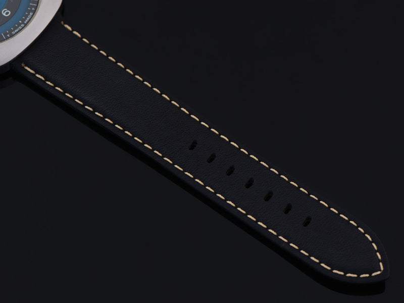 New Genuine Leather Black Buffalo Grain Watch Band