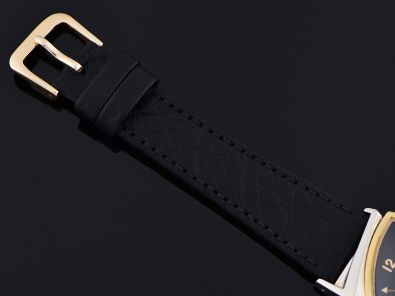 New Genuine Leather Black Calf Grain Watch Band With Gold Tone Buckle