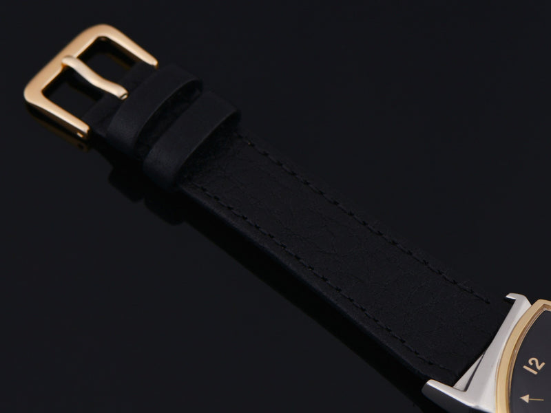 New Genuine Leather Black Watch Strap With Gold Tone Buckle