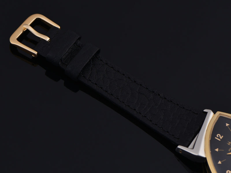 New Genuine Leather Black Calf Grain Watch Strap With Gold Tone Buckle