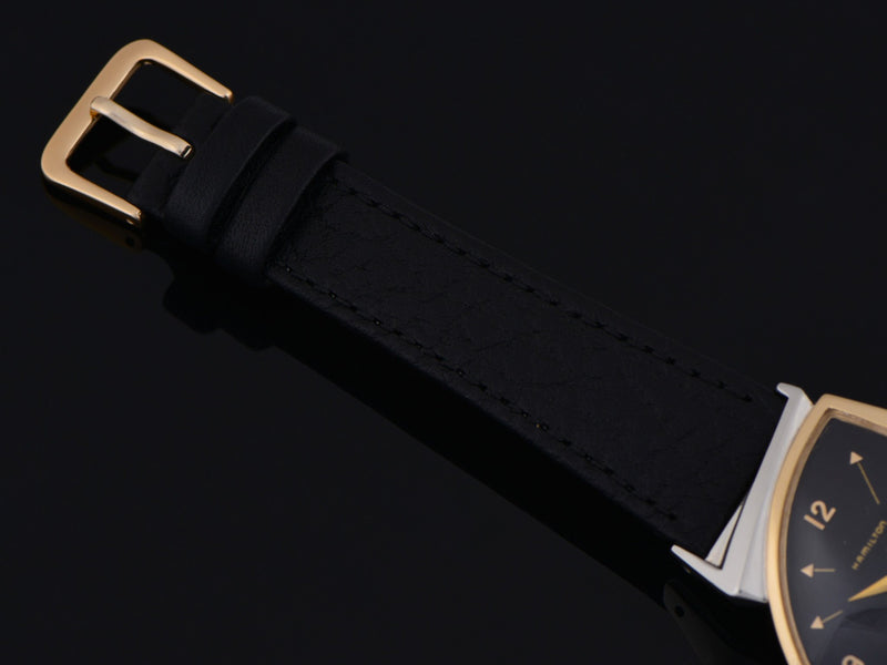 New Genuine Leather Black Watch Strap With Gold Tone Buckle