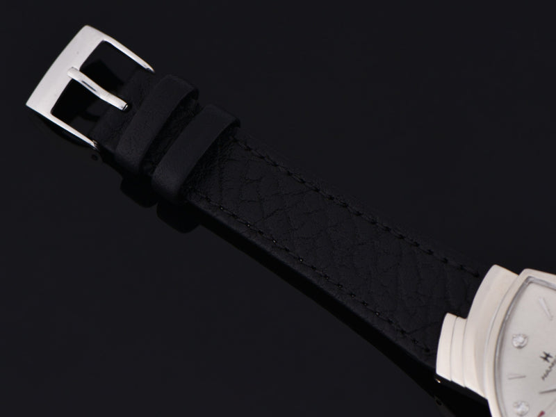 New Genuine Leather Black Calf Grain Watch Strap with matching Stainless Steel Buckle