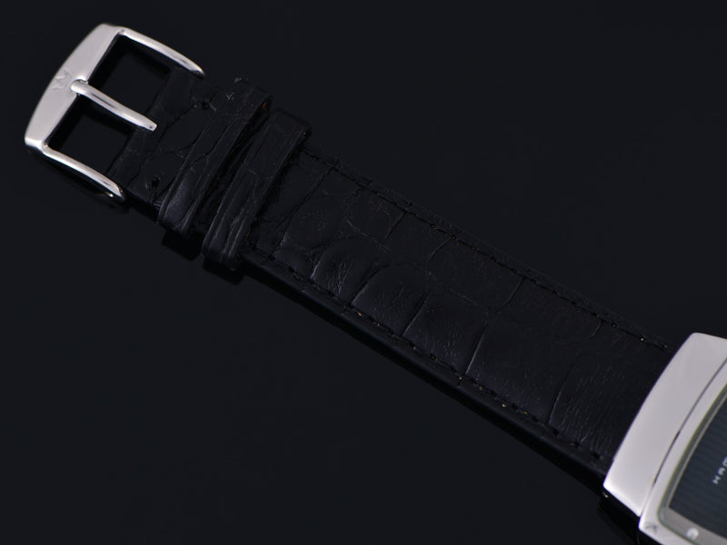 New Genuine Leather Black Crocodile Grain Watch Strap with Matching Silver Tone Buckle
