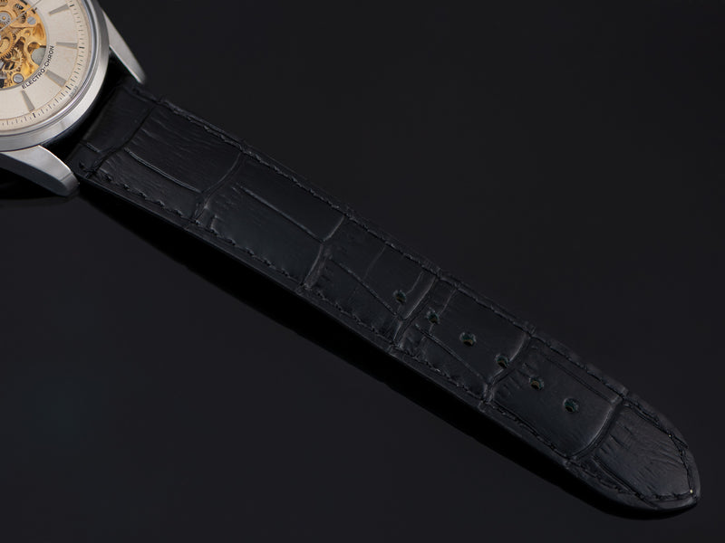 New Genuine Leather Black Crocodile Grain Watch Strap