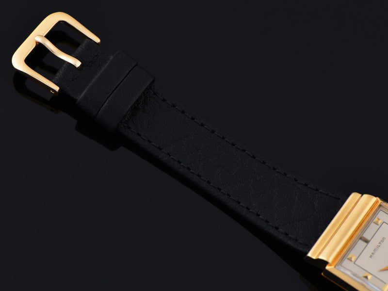 New Genuine Leather Black Strap with Gold Tone Buckle