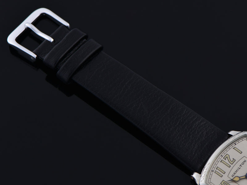 New Genuine Leather Black Watch Strap with Matching Silver Tone Buckle