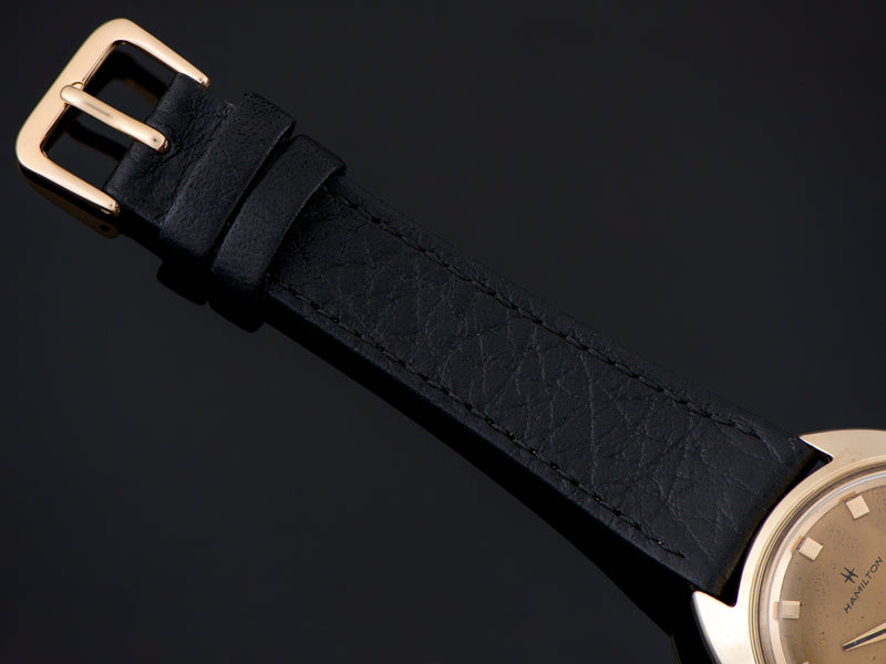 New Genuine Leather Black Watch Strap with matching gold tone buckle