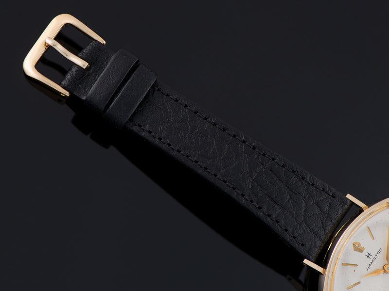 New Genuine Leather Black Watch Strap with matching gold tone buckle