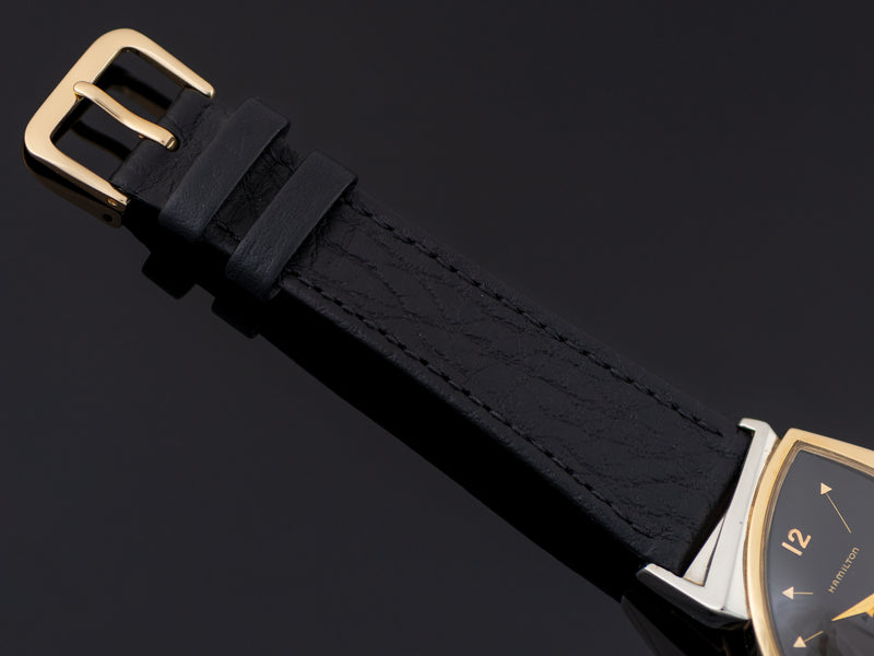 New Genuine Leather Black Watch Strap with matching gold tone buckle