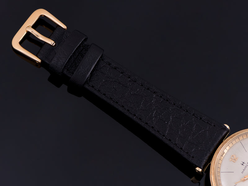 New Genuine Leather Black Watch Strap with matching gold tone buckle