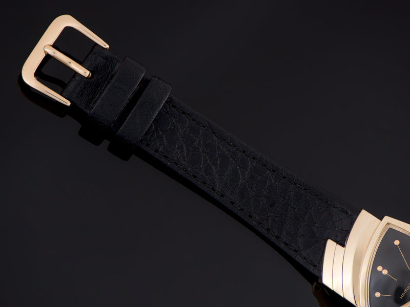 New Genuine Leather Black Watch Strap with matching gold tone buckle