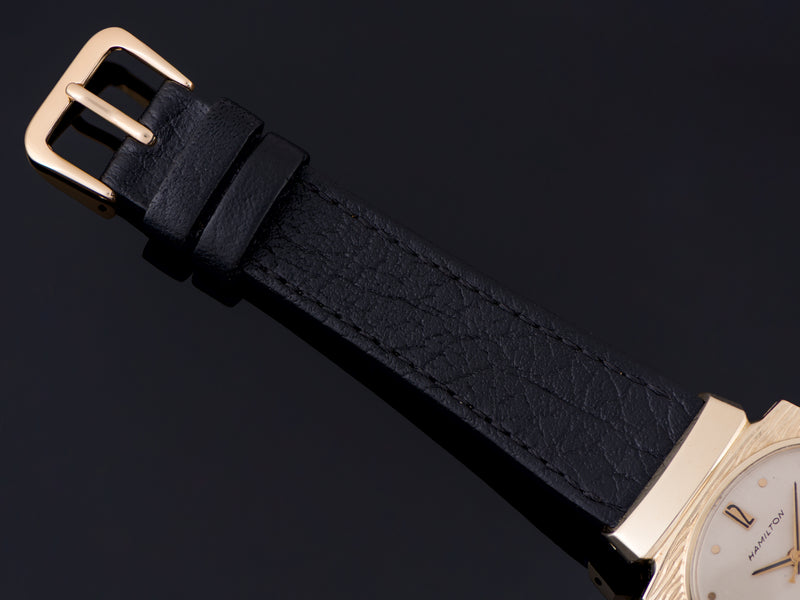 New Genuine Leather Black Watch Strap with matching gold tone buckle