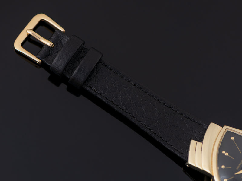 New Genuine Leather Black Watch Strap with matching gold tone buckle