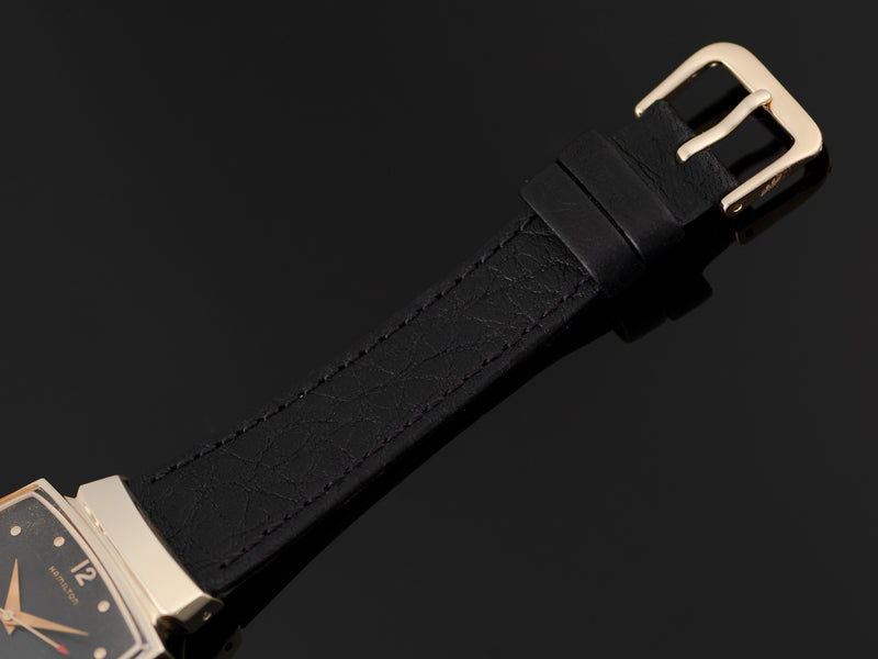 New Genuine Leather Black Watch Strap with Matching Gold Tone Buckle
