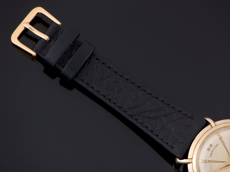 New Genuine Leather Black Watch Strap with matching gold tone buckle