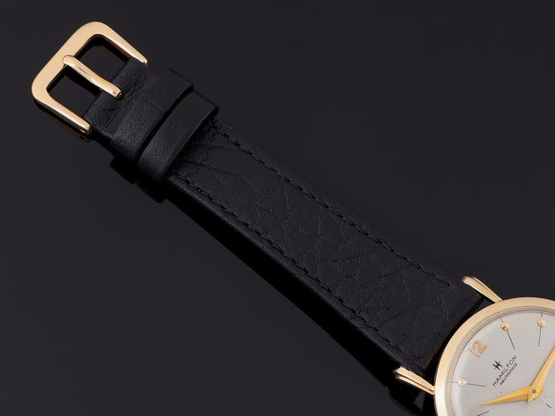 New Genuine Leather Black Watch Strap with matching gold tone buckle