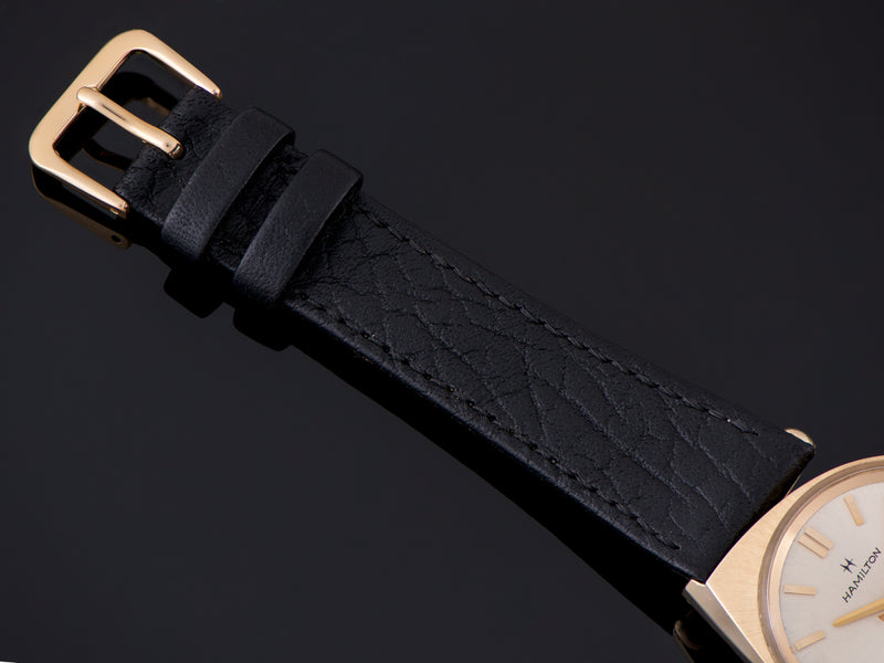 New Genuine Leather Black Watch Strap with matching gold tone buckle