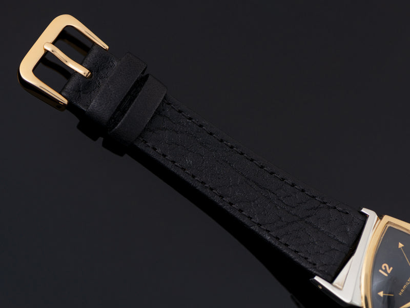 New Genuine Leather Black Watch Strap with matching gold tone buckle
