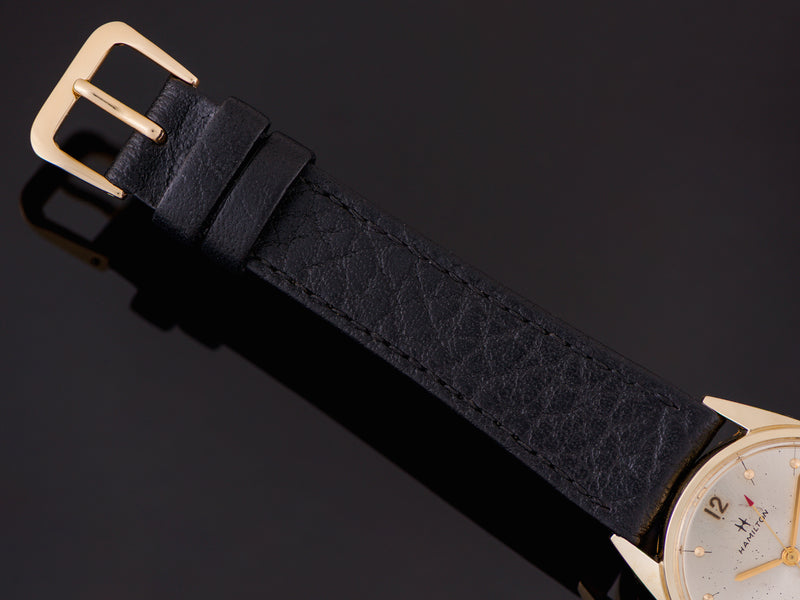 New Genuine Leather Black Watch Strap with matching gold tone buckle