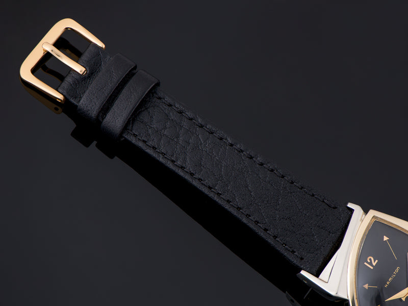 New Genuine Leather Black Watch Strap with matching gold tone buckle