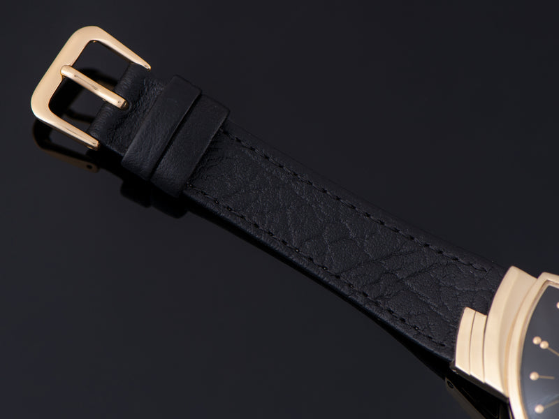 New Genuine Leather Black Watch Strap with matching gold tone buckle