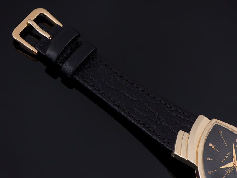 Brand New Genuine Leather Black Strap with matching Gold Tone Buckle