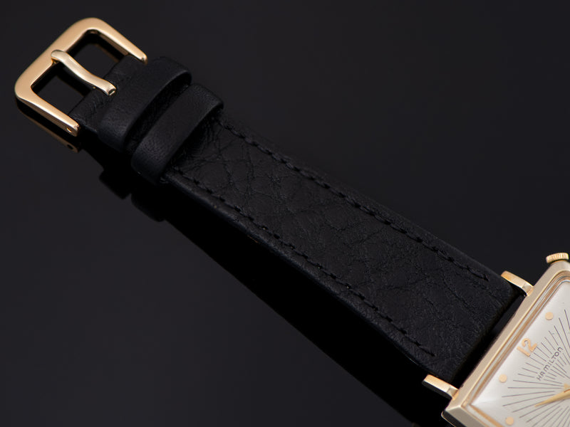 New Genuine Leather Black Watch Strap with matching gold tone buckle